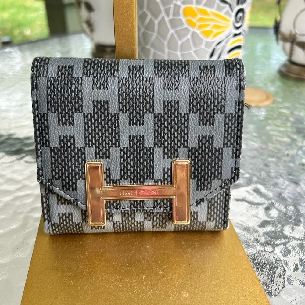 ☀️H by Halston Black and Gray Patterned bi-fold Wallet